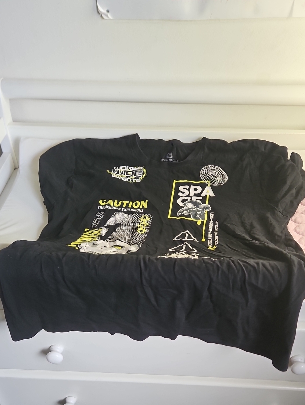 South Pole Black Graphic Tee with Yellow & White Accents